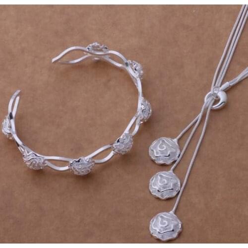 AS210 Hot silver color Sterling Silver color color Jewelry Sets Bangle 081 + Necklace 541 /aikaizra Aoxajgea