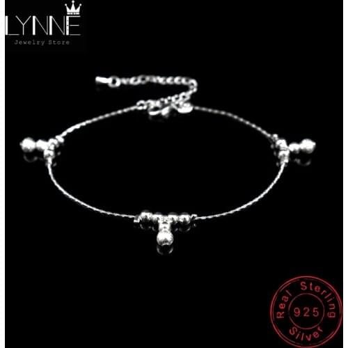 New Bohemia Frosted Beaded Gourd Pendant Beach Anklets 925 Sterling Silver Ball String Foot Chain Bracelets Women Jewelry Gift