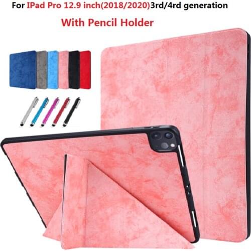 For iPad Pro 12 9 Case with Pencil Holder Multi Folding Stand Solid Tablet Case For iPad Pro 2020 12.9 Case 2020 2018 4th Gen