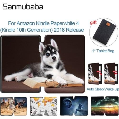Sanmubaba Tabelt Case For Amazon Kindle Paperwhite 4 10th Generation 2018 PU Leather Protector Case Cute Dog Cat Cover EBook