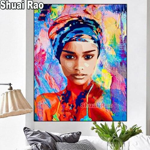 Daimond Painting 5D Full Square Round Abstract African woman Diamond Embroidery Rhinestone Crystal Cross Stitch Mosaic kit