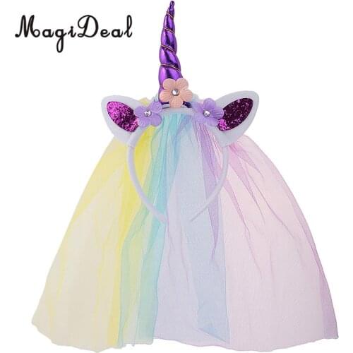 Unicorn Rose Flower Veil Headband Costume Cosplay Party Fancy Dress Purple