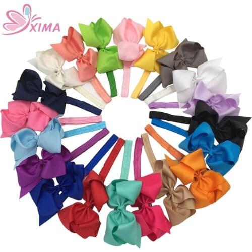 XIMA 25pcs/lot Elastic Headbands 5''Grosgrain Ribbon Bows Children Headbands Bows Hairband for Girls Hair Accessories