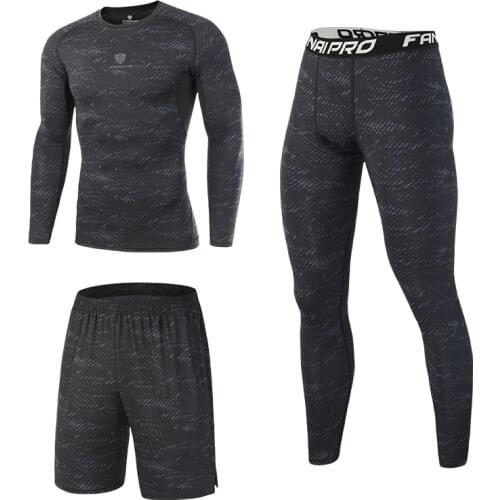 FANNAI Compression Mens Sport Suits Quick Dry Fit Running Sets Leggings Sports Jogging Training Gym Fitness Tracksuits CrossFit