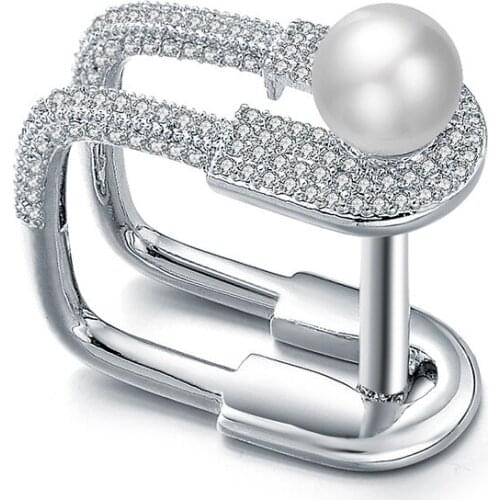 Classic Pearl AAA Cz Stone Statement Party Band Zircon Rings For Women Square Geometric Party Jewelry Zk30