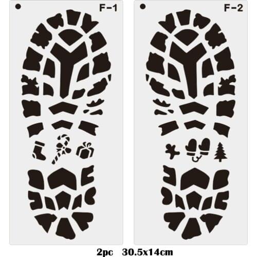 2pc Stencil Christmas Shoe Print Painting Template DIY Bullet Journal Stencil Scrapbook Album Decoration Cake template Reusable