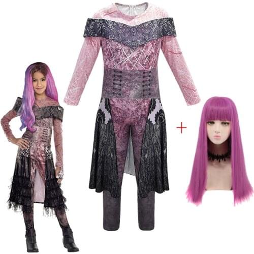 Descendants 3 Halloween Costumes for Kids Girls Mal Audrey Cosplay Zentai Jumpsuits Carnival Party Clothing with Wig Bodysuit