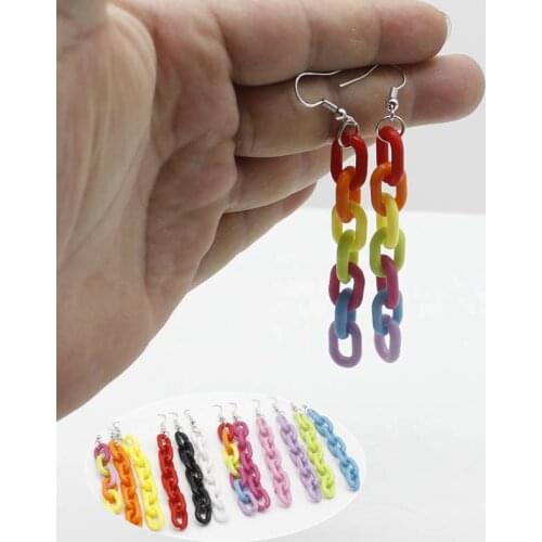 Beautiful candy color acrylic long chain personality earrings, personality transparent rainbow colored geometric tassel earrings