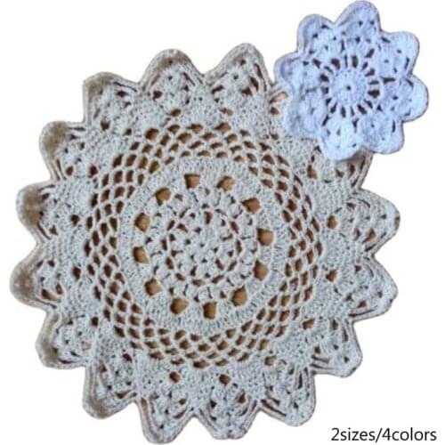 TOP Round Lace cotton table place mat crochet coffee placemat pad Christmas glass drink coaster cup mug tea dining doily kitchen
