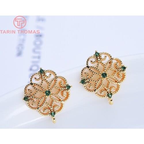 4PCS 10x12MM 24K Gold Color Brass with Zircon Hollow Rectangle Stud Earrings High Quality Diy Jewelry Findings Accessories