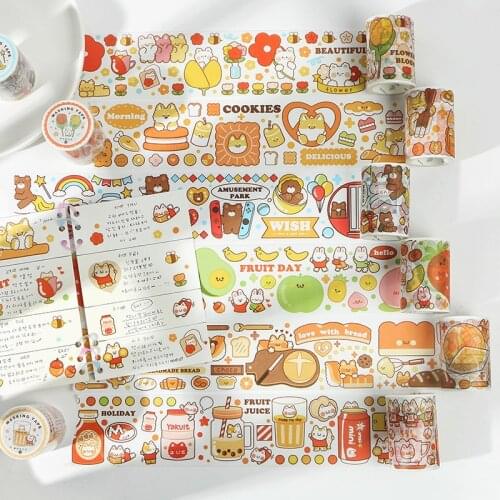 Busy Happy Series Journal Washi Tape DIY Scrapbooking Sticker Label Kawaii animal cat cake Masking Tape School Office Supply