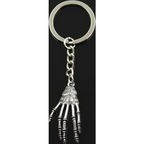 Fashion 30mm Key Ring Metal Key Chain Keychain Jewelry Antique Silver Color Plated Skeleton Skull Claws 39x20mm Pendant