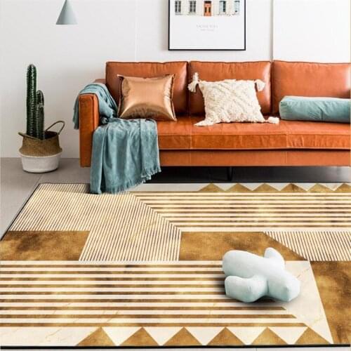 Fashion modern Golden geometry Stitching marble carpet bedroom Bedside rug living room Non-slip door mat plush mat custom made