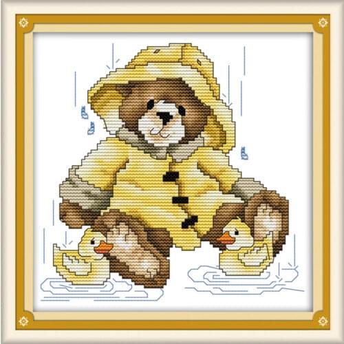 April bear cross stitch kit 14ct 11ct count print canvas stitches embroidery DIY handmade needlework plus