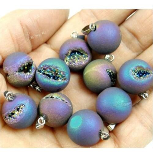 Natuursteen Ronde Titanium Kristal tand bedels chakra pendant for diy Jewelry making necklace ccessories6pcs