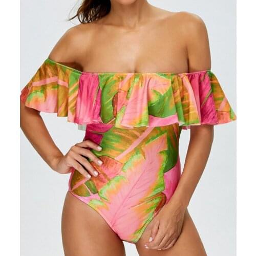 2019 New Womens One-piece Push Up Padded Swimsuit Swimwear Bikini Beachwear Bathing Suit Ruffle Casual Loose