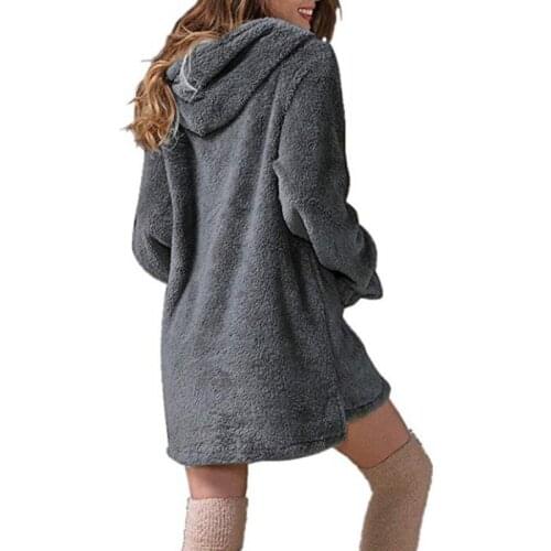 New Autumn And Winter Womens Fashion Plush Plus Size Hooded Pocket Sweater Women Casual Solid Color Loose Top