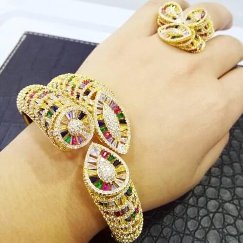 SORAMOORE Be Original Geometric Sparkling Big Bangle Ring Jewelry Set Women Girl Gift High Quality Cubic Zirconia Accessories