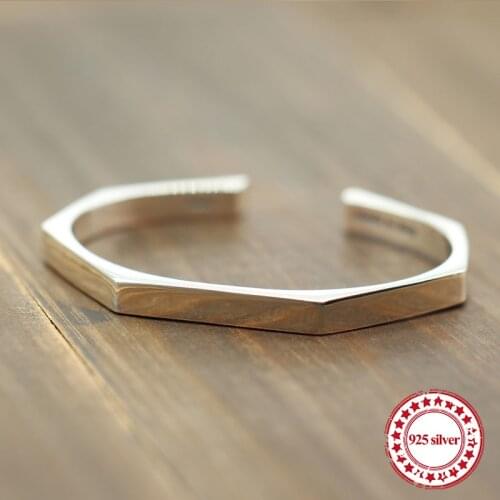 S925 sterling silver open bracelet vintage hipster with smooth shape couple simple atmosphere jewelry 2018 new Bangles