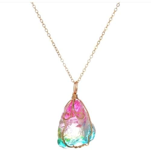 Natural Rainbow Stone Necklace Magnetic Crystal Chakra Rock Chain Quartz Pendant Jewelry Yoga Exercise For Family Party Gift