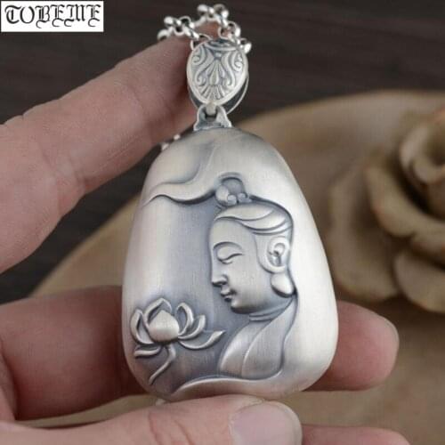 100% 999 Silver Kuanyin Buddha Pendant Pure Silver Tibetan Avalokitesvara Bodhisattva Pendant Buddhist Guanyin Buddha Amulet
