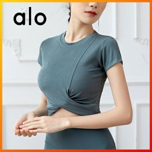 Alo Yoga Casual Womens Sweatshirt Yoga Short Sleeve Gym High Stretch Workout Crop Top Running Fitness Sexy Sports Top 3-color