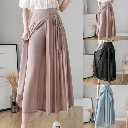 Casual Women Pants Solid Color Wide Leg High Waist Pleated Loose Slacks Trousers for Work