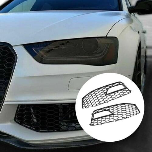1 Pair Fog Light Grilles Fog Lamp Frame For Audi A4 S-Line 2013-2016 Front Bumper Gloss Black