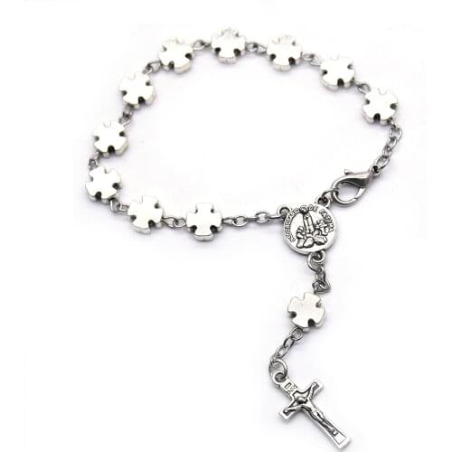 Retro Alloy Cross Beads Rosary Bracelet Cross Bracelet Bracelet Curved Needle Prayer Beads