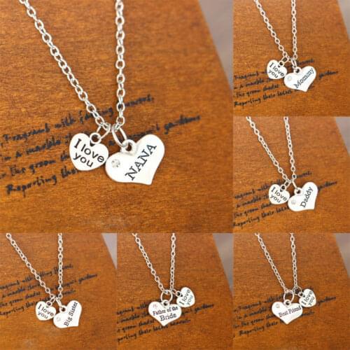 Heart I Love You Charm Family Party Wedding Silver Plated Daddy Mommy NANA Sis Sister Pendent Necklace Statement Jewelry Choker