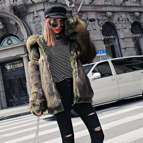 2021 Winter Faux Rabbit Fox Fur Coat Women Zipper Streetwear Long Furry Hooded Plush Jacket Cardigan Fleece Parkas