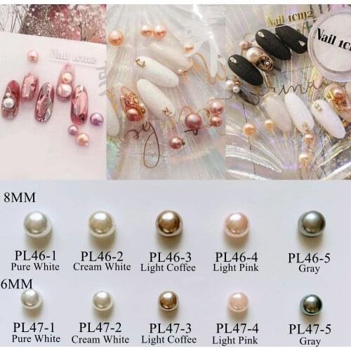 30pcs/bag 6MM/8MM Nail Art Flat-Back Pearl Decoration Nail Art Pearl Deco PL46/47