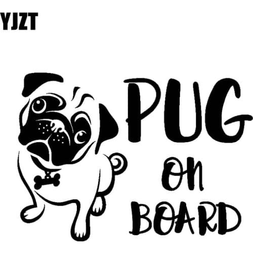 YJZT 16.7CM*12CM PUG ON BOARD Funny Cute Gog Vinyl Sticker Car Decals Black Silver C10-00675