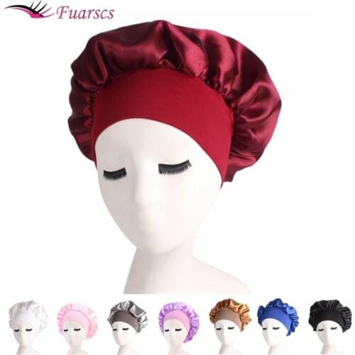 1pc Long Hair Care Women Night Sleep Hat Adjust Solid Satin Bonnet Hair Styling Cap Silk Head Wrap Shower Cap Hair Styling Tool