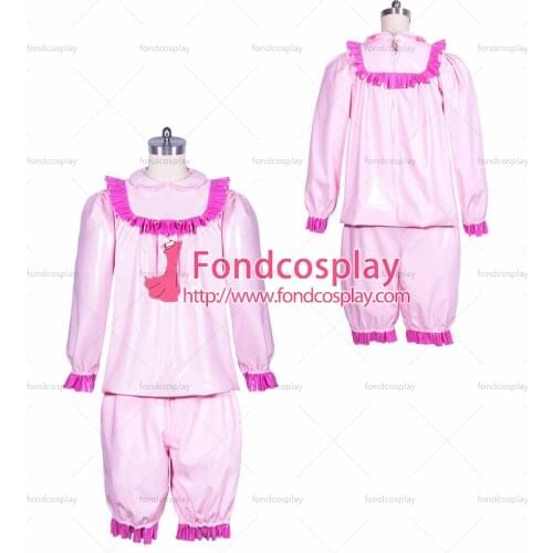 Fondcosplay adult sexy cross dressing sissy maid lockable baby pink thin PVC shirt blouse panties pajamas tailor-made[G3908]