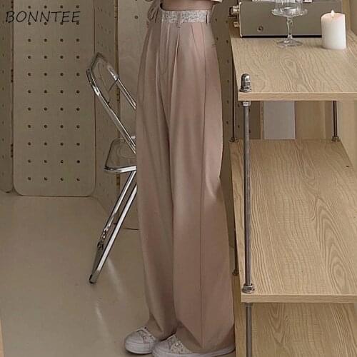 S-4XL Pants Women Summer Patchwork Fashion Large Size Simple Korean Elegant High Waist Soft All-match Wide Leg Female Trousers