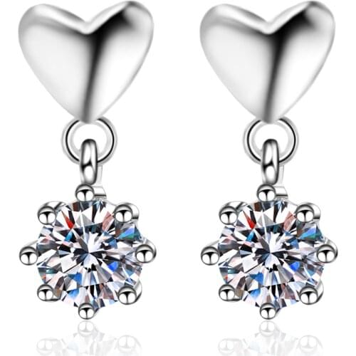 Passed Diamond Test Excellent Moissanite Ear Studs Heart Shape 925 Sterling Silver Arring Gem Women Fashion Cute Jewelry Gift