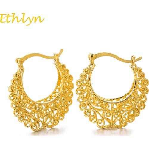 Ethlyn Jewelry Fashion Women Arab Middle East Hollow Big Size Gold Color Clip Earrings Daily Use Accessories E052A
