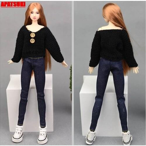 Autumn Winter Knitted Sweater Black Female Tops Jumper Doll Clothes for Barbie Doll Outfits Clothes for 1/6 BJD Doll Accessories