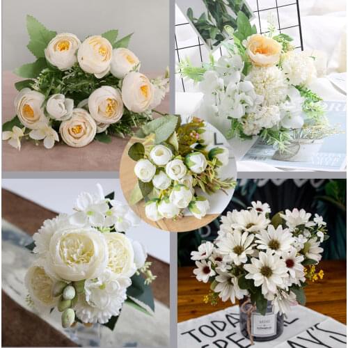 1 pcs white Artificial Flowers Peony Tea Rose Autumn Silk Fake Flowers for DIY Living Room Home Garden Wedding Decoration