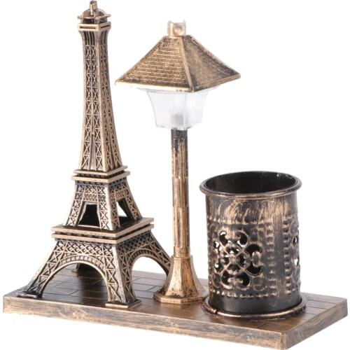1pc Retro Eiffel Tower Ornament Street Lamp Style Night Light Pen Holder