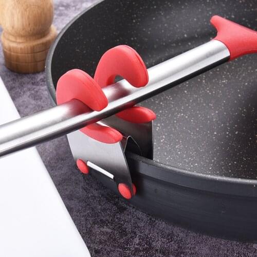 1Pcs Stainless Steel Spoon Hoder Pot Side Clips Anti-scalding Spoon Rest Rubber Convenient Kitchen Gadgets