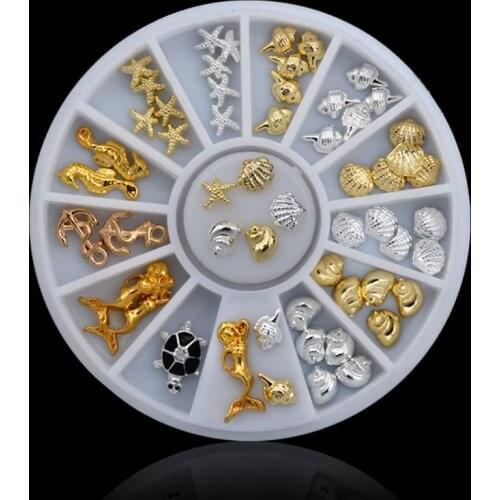 12 Grid Ocean Life Series Nail Art Decorations Starfish Shell Anchor Mermaid Sea Turtle Crocodile 3d Mixed Designs Nails Jewelry