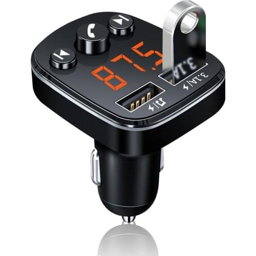 Car Hands-free Wireless Bluetooth Version 5.0 FM Transmitter MP3 Charging Function Support Car Voltage Display Car MP3 Player