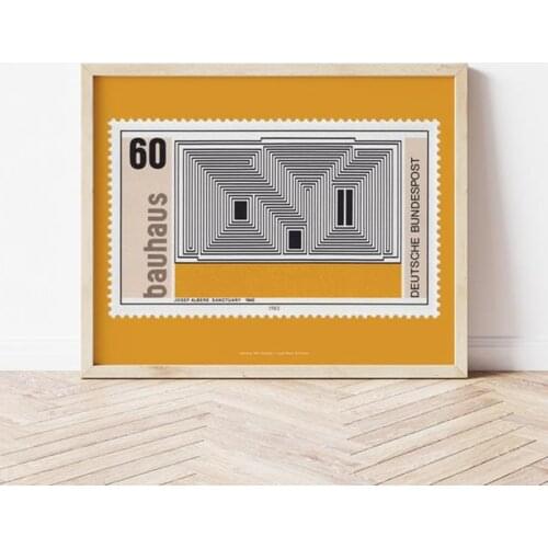 Bauhaus Art Poster, Yellow Josef Albers Bauhaus Exhibition Print, Vintage German Postage Stamp Art, Mid Century Modern Fine Art
