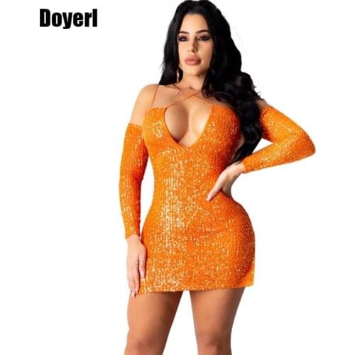 Sequin Bodycon Mini Dress Women Party Night Long Sleeve Off Shoulder Glitter Sexy Dress Solid Backless Club Party Short Dress