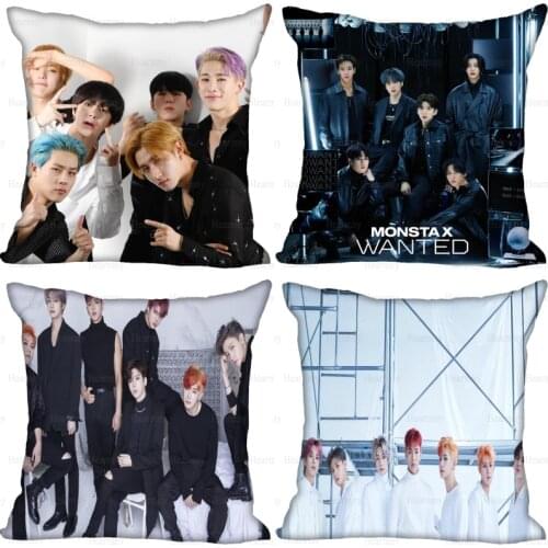 KPOP MONSTA X Pillow Case For Home Decorative Silk Pillows Cover Invisible Zippered Throw PillowCases 40X40,45X45cm 0512