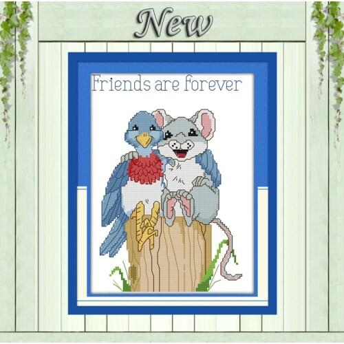 Forever friends mouse bird Counted Print on canvas DMC Needlework Kits Embroidery Sets 14CT 11CT DIY Cross Stitch decor painting