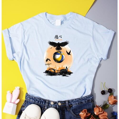 Japan Volleyball Club Manga T Shirts Anime Haikyuu Crow Graphic Women T-Shirts 2021 Summer Funny T Shirt Female Shirt Sleeve