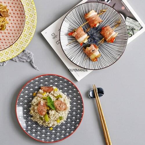 Japanese Style 8 Inch Ceramic Under Glazed Vegetable Dinner Plate Simple Dessert Plate Household Small Steak Dish Food Container